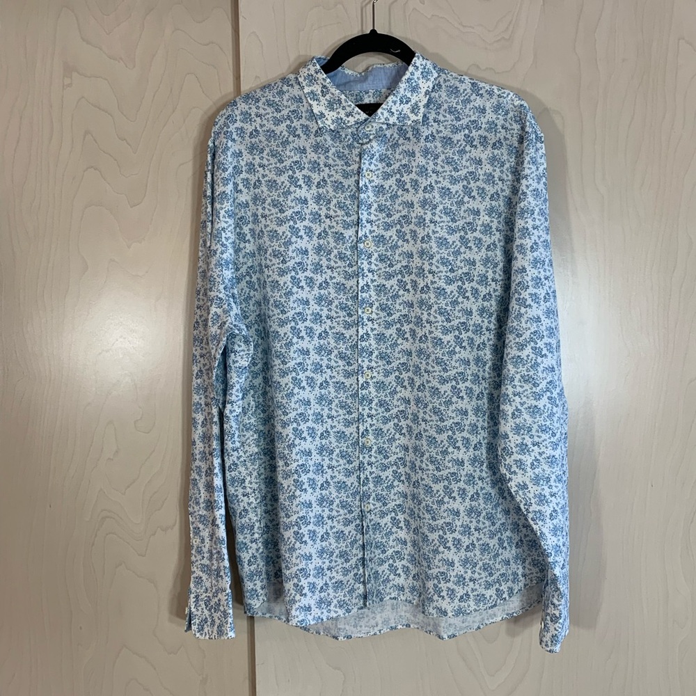 Black Brown 1826 XXL Linen-Polyester Floral Shirt
